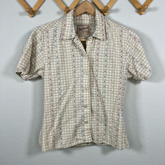 Vintage Woolrich Rugged Outdoorwear Plaid Floral Button Down Blouse Size Small - Picture 1 of 8